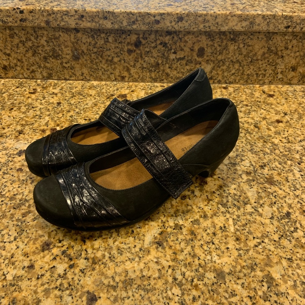 NAOT Mary Jane Shoes Attitudes Black Strap Heels 8 39 Cork insole